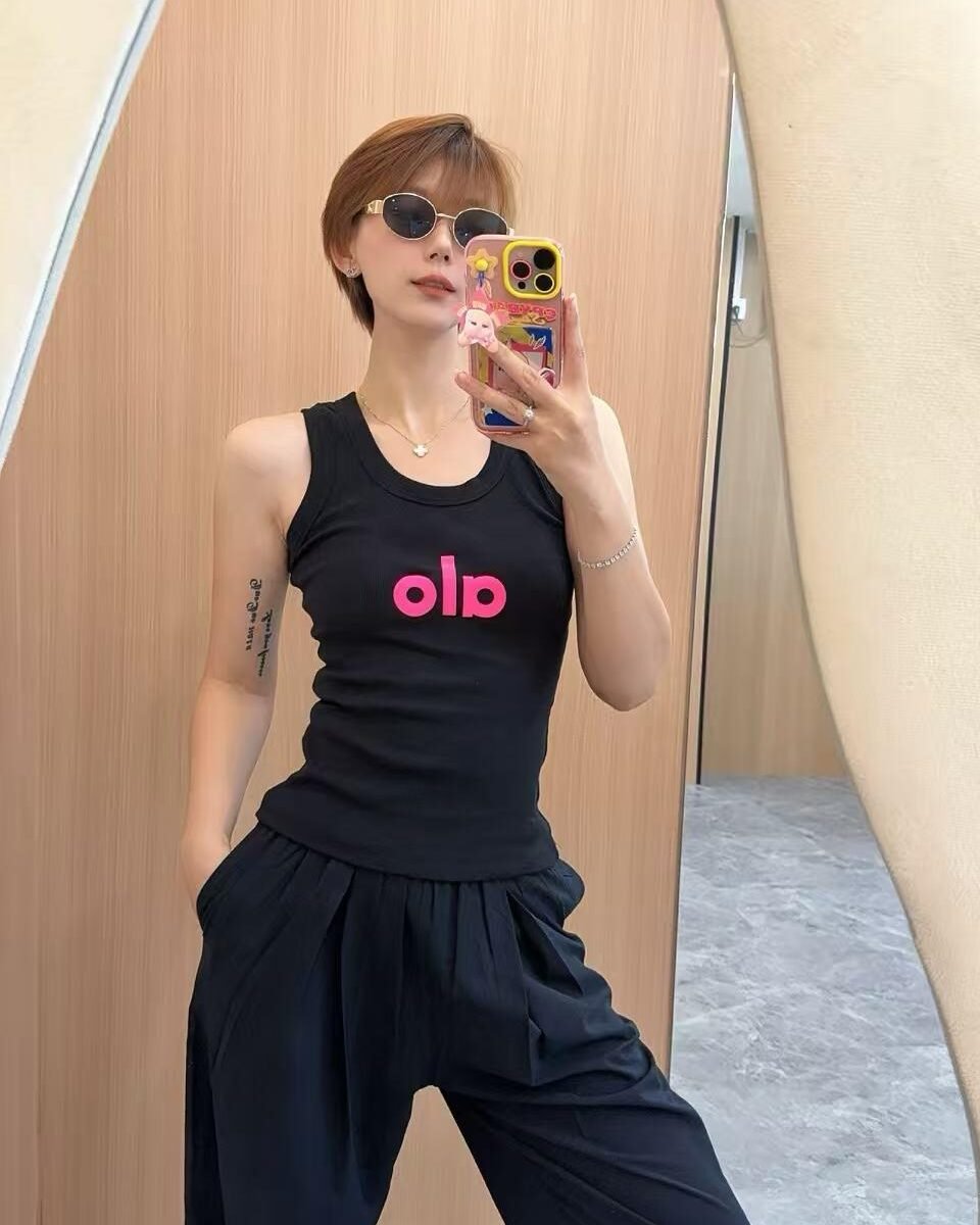 Alo Logo‑Print Ribbed Fitted Tank Top